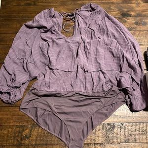NWOT White birch purple three-quarter sleeve bodysuit 1X.